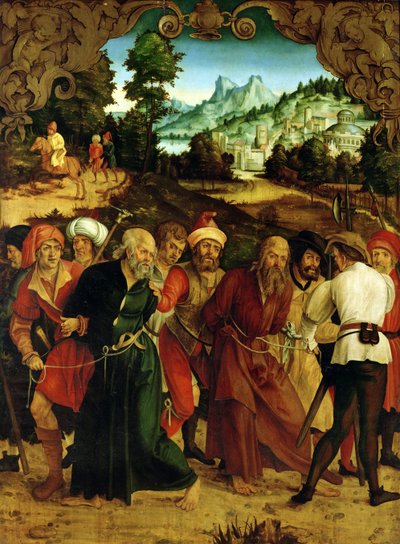 De arrestatie van St. Peter en St. Paul, uit een polyptiek die scènes uit het leven van SS. Peter en Paul afbeeldt (detail) door Hans Suess Kulmbach